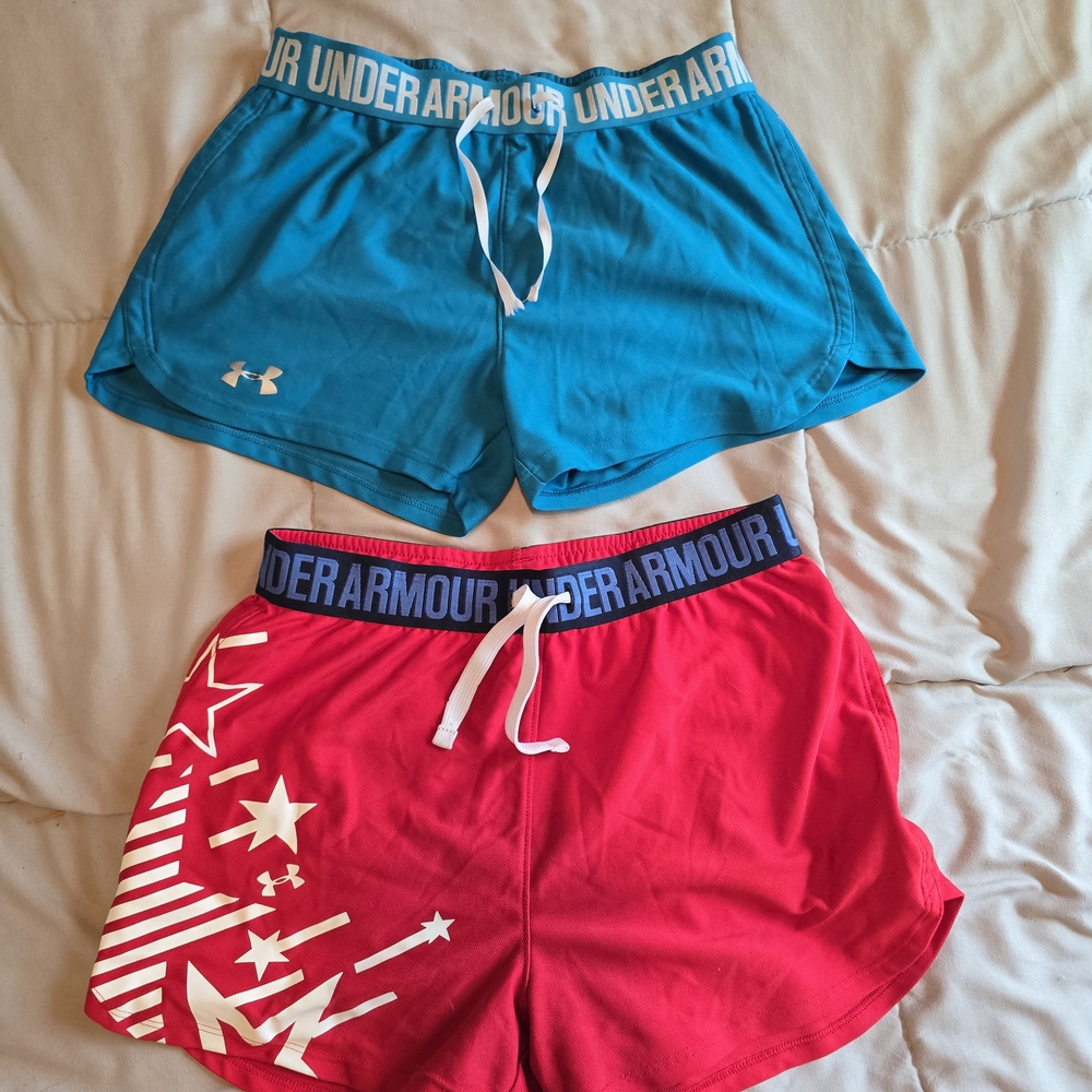 Under Armour Women's Teal and Red Athletic Shorts